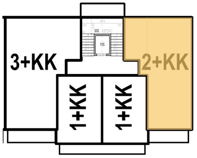 Umístění bytu A12 v podlaží bytového domu A