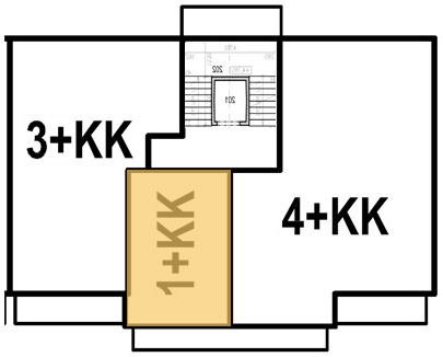 Umístění bytu A14 v podlaží bytového domu A